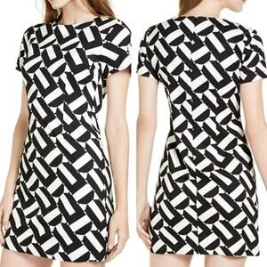TRINA TRINA TURK WOMEN'S BLACK‎ WHITE GEOMETRIC SHORT Stretch MINI DRESS SIZE Sm